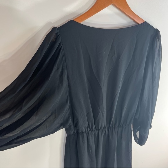 Gianni Bini Party Cocktail Black Mini Dress w Sheer Sleeves Sequined Front Sz S - Picture 5 of 11